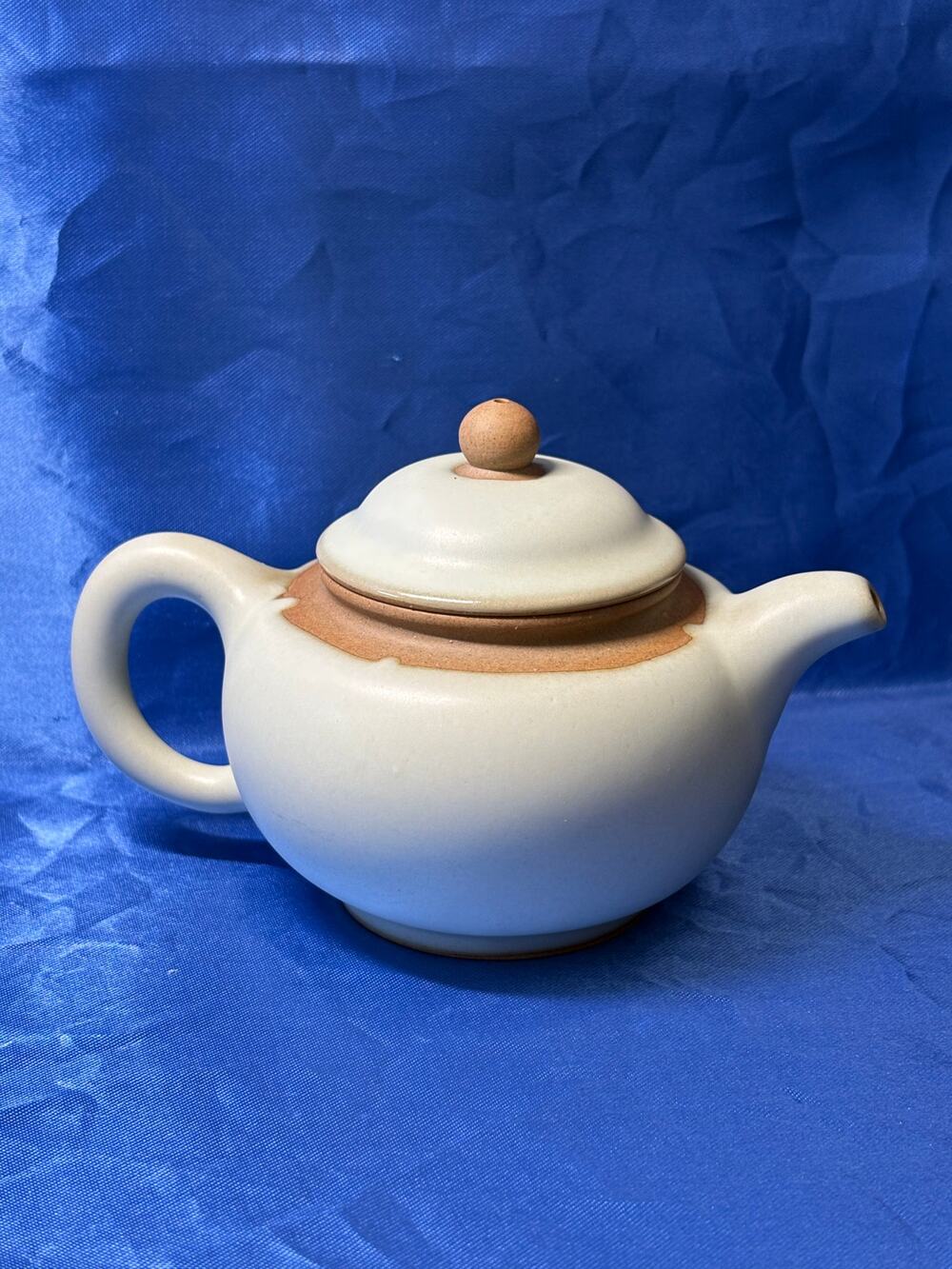 Small Japanese Teapot Cream Color with Brown Accents